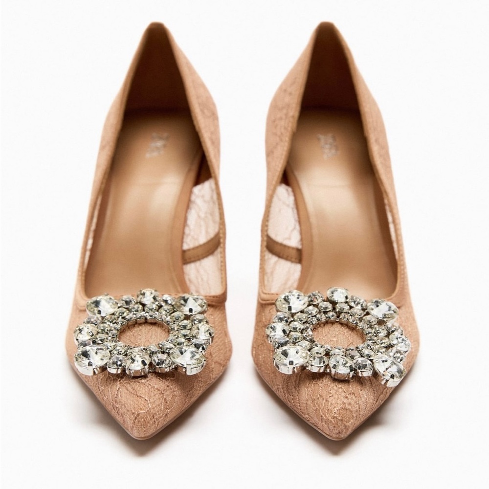 👠 Zara-LACE HIGH HEELED SHOES size:7.5